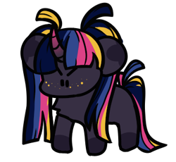 Size: 363x334 | Tagged: safe, artist:danielleth, artist:moolio, derpibooru import, oc, oc only, oc:midnight munchies, unicorn, chibi, female, horn, mare, pigtails, simple background, solo, transparent background