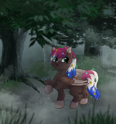 Size: 1256x1344 | Tagged: safe, artist:stoopf, derpibooru import, oc, oc only, oc:roly poly, pegasus, pony, female, filly, foal, forest, nature, outdoors, solo, tree