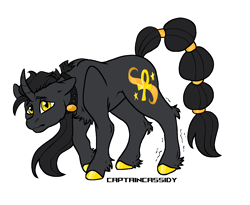 Size: 1300x1064 | Tagged: safe, artist:captaincassidy, derpibooru import, oc, oc only, oc:obsidian order, unicorn, ankh, black coat, black mane, colored hooves, gold hooves, golden eyes, hooves, horn, jewelry, long mane, long mane male, male, necklace, simple background, tail, tied tail, trans male, transgender, transgender oc, transmasculine, transparent background, unicorn oc, unshorn fetlocks