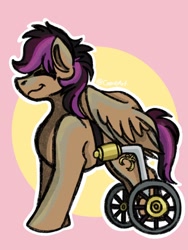 Size: 1080x1440 | Tagged: safe, artist:crandyart, derpibooru import, stellar eclipse, pegasus, pony, g4, disability pride, eyes closed, female, mare, smiling, tail, wheelchair, wings