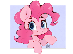 Size: 4000x3000 | Tagged: safe, artist:zokkili, derpibooru import, pinkie pie, earth pony, pony, g4, beanbrows, ear fluff, ears, eyebrows, female, high res, looking at you, mare, signature, simple background, smiling, smiling at you, solo, transparent background