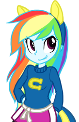 Size: 260x400 | Tagged: safe, artist:anonymous, derpibooru import, rainbow dash, equestria girls, g4, colored, drawthread, eyebrows, eyebrows visible through hair, female, flat colors, simple background, smiling, smirk, solo, white background, wondercolt ears, wondercolts uniform