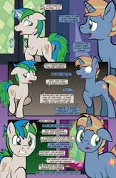 Size: 1920x2948 | Tagged: safe, artist:alexdti, derpibooru import, oc, oc only, oc:brainstorm (alexdti), oc:star logic, pony, unicorn, comic:quest for friendship retold, blushing, ears, floppy ears, horn, male, stallion