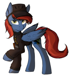 Size: 1800x1900 | Tagged: safe, artist:tatykin, derpibooru import, oc, oc only, oc:firewire, pegasus, pony, fallout equestria, clothes, enclave, enclave uniform, male, pegasus oc, simple background, solo, stallion, transparent background, uniform, uniform hat, wings