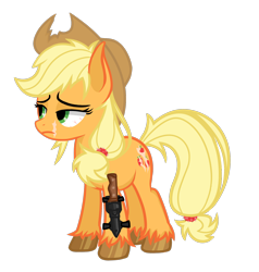 Size: 1600x1680 | Tagged: safe, artist:6hellboy9, derpibooru import, applejack, earth pony, pony, g4, female, infection au, knife, mare, redesign, sad, scar, simple background, solo, transparent background