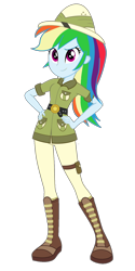 Size: 800x1600 | Tagged: safe, artist:limedazzle, derpibooru import, edit, rainbow dash, human, equestria girls, g4, 20th century, belt, boots, clothes, cute, daring do outfit, dashabetes, edwardian, explorer, female, feminism, hand on hip, hat, hero dash, hiking boots, jodhpurs, magenta eyes, multicolored hair, olive green shirt, pith helmet, rainbow dash always dresses in style, rainbow dash is best human, rainbow hair, rainbow sass, safari dash, shirt, shoes, simple background, solo, tomboy, transparent background, warrior, warrior dash