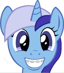 Size: 529x601 | Tagged: safe, artist:silver1kunai, derpibooru import, minuette, pony, unicorn, g4, braces, colored, drawthread, female, grin, horn, looking at you, mare, requested art, simple background, smiling, smiling at you, solo, white background