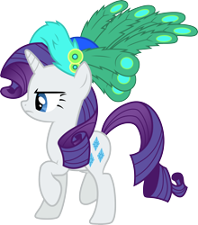 Size: 3000x3410 | Tagged: safe, artist:cloudy glow, derpibooru import, rarity, pony, unicorn, g4, green isn't your color, cloud, cloudy, female, high res, horn, mare, my little pony: friendship is magic, peacock hat, raised hoof, raised leg, simple background, solo, transparent background, vector