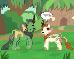 Size: 2000x1600 | Tagged: safe, artist:deej, derpibooru import, autumn blaze, oc, oc:anon, oc:anon kirin, oc:anon stallion, kirin, g4, canon x oc, cloven hooves, colt, family, father, female, filly, foal, happy, hug, male, mother, offspring, parent:autumn blaze, parent:oc:anon, parents:canon x oc, pictogram, pregnancy test, pregnant, riding, shipping, simple background, speech bubble, straight, surprised