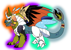 Size: 1414x1000 | Tagged: safe, artist:zetikoopa, derpibooru import, dragon lord torch, prince blueblood, oc, oc:khalfani, g4, fusion, male, monster prince blueblood, springtrap