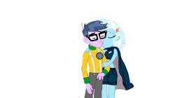 Size: 828x465 | Tagged: safe, artist:warioman69, derpibooru import, edit, edited screencap, editor:warioman69, screencap, trixie, human, equestria girls, g4, call of the night, clothes, cosplay, costume, couple, cute, female, kiss on the lips, kissing, male, micro chips, microtrix, nazuna nanakusa, shipping, straight