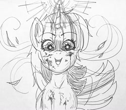 Size: 1022x896 | Tagged: safe, derpibooru import, twilight sparkle, unicorn, dark magic, evil, horn, magic, traditional art, wind