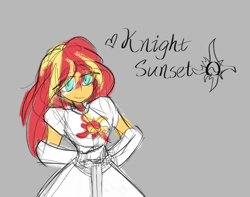 Size: 2362x1863 | Tagged: safe, artist:willowcatkin, derpibooru import, sunset shimmer, equestria girls, g4, alternate hairstyle, knight, sketch, solo