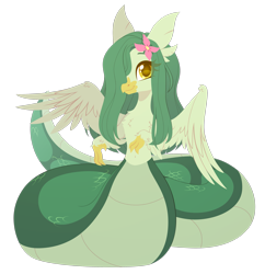 Size: 2831x2930 | Tagged: safe, artist:belka-sempai, derpibooru import, oc, oc only, oc:lamey, hippogriff, hybrid, lamia, original species, snake, snake pony, flower, flower in hair, long mane, looking at you, smiling, smiling at you, spread wings, wings