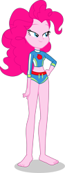 Size: 1566x4145 | Tagged: safe, alternate version, artist:dustinwatsongkx, derpibooru import, pinkie pie, human, equestria girls, g4, applejack's beach shorts swimsuit, barefoot, clothes, clothes swap, feet, female, geode of super strength, magical geodes, midriff, sandals, simple background, solo, swimsuit, swimsuit swap, transparent background, vector