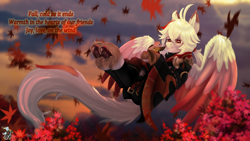 Size: 3840x2160 | Tagged: safe, artist:brainiac, derpibooru import, pegasus, pony, squirrel, boop, crossover, digital painting, genshin impact, japanese dwarf flying squirrel, kazuha (genshin impact), male, outdoors, poem, ponified, solo, species swap, stallion, unshorn fetlocks