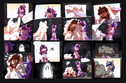 Size: 4550x3000 | Tagged: safe, artist:pakmur, derpibooru import, oc, oc only, oc:autumn rosewood, oc:dreaming bell, oc:dreaming star, bat pony, ghost, hybrid, pegasus, pony, undead, unicorn, bat pony unicorn, bush, comic, commission, horn, joke, sad, scare, ych result