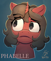 Size: 1233x1469 | Tagged: safe, artist:ch0c0sauri0, derpibooru import, oc, oc only, pony, unicorn, abstract background, angry, big eyes, bow, bust, clothes, colored, colored pinnae, colored pupils, dark skin, detailed, ears up, eyebrows, eyebrows visible through hair, eyelashes, eyeshadow, fanart, female, green eyes, hair bow, high res, highlights, horn, long hair, long mane, looking at someone, makeup, original art, portrait, raised eyebrow, scarf, shading, signature, solo, text