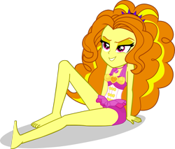 Size: 1643x1403 | Tagged: safe, alternate version, artist:dustinwatsongkx, derpibooru import, adagio dazzle, human, equestria girls, g4, bare shoulders, barefoot, clothes, clothes swap, feet, female, flirting, geode of sugar bombs, magical geodes, one-piece swimsuit, pinkie pie swimsuit, simple background, sleeveless, solo, swimsuit, swimsuit swap, transparent background, vector