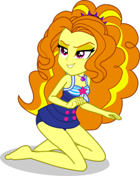 Size: 3169x3957 | Tagged: safe, alternate version, artist:dustinwatsongkx, derpibooru import, adagio dazzle, human, equestria girls, g4, accessory swap, bare shoulders, barefoot, clothes, clothes swap, feet, female, geode of telekinesis, kneeling, legs, magical geodes, one-piece swimsuit, sandals, sci-twi swimsuit, simple background, sleeveless, smiling, solo, swimsuit, swimsuit swap, transparent background