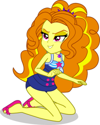 Size: 3169x3957 | Tagged: safe, artist:dustinwatsongkx, derpibooru import, adagio dazzle, human, equestria girls, g4, accessory swap, bare shoulders, clothes, clothes swap, female, geode of telekinesis, kneeling, legs, magical geodes, one-piece swimsuit, sandals, sci-twi swimsuit, simple background, sleeveless, smiling, solo, swimsuit, swimsuit swap, transparent background