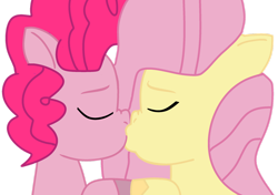 Size: 1280x900 | Tagged: safe, artist:jadeharmony, derpibooru import, fluttershy, pinkie pie, earth pony, pegasus, pony, base used, cute, diapinkes, duo, eyes closed, female, flutterpie, kiss on the lips, kissing, lesbian, mare, shipping, shyabetes