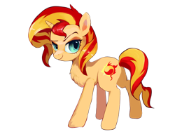 Size: 1440x1080 | Tagged: safe, artist:airwind83549, derpibooru import, sunset shimmer, pony, unicorn, g4, chest fluff, eyebrows, female, full body, horn, looking at you, mare, raised eyebrow, simple background, solo, transparent background