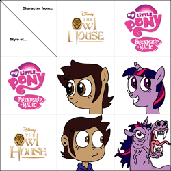 Size: 3005x3005 | Tagged: safe, artist:blackrhinoranger, derpibooru import, twilight sparkle, earth pony, human, pony, unicorn, g4, crossover, horn, luz noceda (the owl house), ponified, species swap, style emulation, the owl house