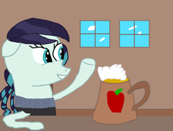 Size: 3783x2876 | Tagged: safe, artist:fedya_1991_i, derpibooru import, coloratura, earth pony, g4, 1000 hours in ms paint, bar, cider, cider mug, female, indoors, mare, mug, window