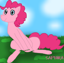 Size: 736x721 | Tagged: safe, artist:saphirafisher, derpibooru import, pinkie pie, earth pony, pony, g4, female, outdoors, solo