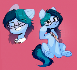 Size: 2477x2246 | Tagged: safe, artist:rexyseven, derpibooru import, oc, oc:delta vee, pegasus, pony, female, glasses, mare, red background, simple background, solo