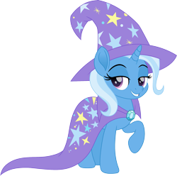 Size: 1913x1900 | Tagged: safe, alternate version, artist:cloudy glow, derpibooru import, trixie, pony, unicorn, g4, cape, clothes, female, hat, horn, magician outfit, mare, movie accurate, raised hoof, raised leg, simple background, solo, transparent background, trixie's cape, trixie's hat, vector