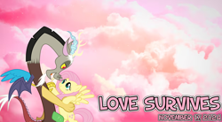 Size: 2064x1141 | Tagged: safe, artist:not-yet-a-brony, artist:spottedlions, derpibooru import, discord, fluttershy, draconequus, pegasus, pony, g4, 2024, afterlife, all dogs go to heaven, anniversary, bittersweet, cloud, don bluth, duo, freddie jackson, friends, friendship, heartwarming, heaven, hug, irene cara, love survives, lyrics in the description, movie reference, november, outdoors, reunion, song in the description, song reference, youtube link in the description