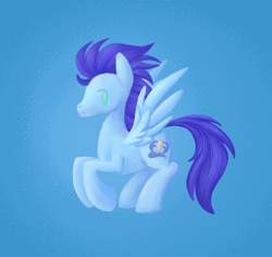 Size: 626x590 | Tagged: safe, artist:acura, derpibooru import, soarin', pegasus, g4, blue background, flying, male, simple background, solo, stallion, wings