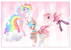 Size: 1920x1342 | Tagged: safe, artist:furtoodie, derpibooru import, oc, oc only, oc:butter cream, oc:candy bones, oc:cloudy colors, bat pony, earth pony, pegasus, pony, female, mare