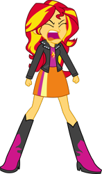 Size: 2060x3500 | Tagged: safe, artist:octosquish7260, derpibooru import, sunset shimmer, human, equestria girls, forgotten friendship, g4, alternate clothes, angry, boots, clothes, equestria girls specials, eyes closed, female, jacket, leather, leather jacket, open mouth, screaming, shirt, shoes, show accurate, simple background, skirt, solo, standing, transparent background, yelling