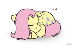 Size: 3200x2000 | Tagged: safe, artist:jellysketch, derpibooru import, fluttershy, pegasus, pony, g4, cute, eyes closed, female, folded wings, high res, lying down, mare, shyabetes, simple background, sleeping, sleepy, solo, white background, wings