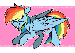 Size: 4093x2894 | Tagged: safe, artist:jellysketch, derpibooru import, rainbow dash, pegasus, pony, g4, eye clipping through hair, eyes closed, female, high res, mare, smiling, solo, tail, wings