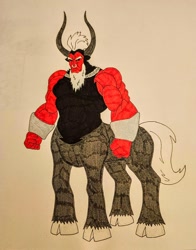 Size: 1200x1530 | Tagged: safe, anonymous artist, derpibooru import, lord tirek, centaur, taur, g4, beard, bracer, character render, cloven hooves, facial hair, male, marker drawing, nose piercing, nose ring, photo, piercing, simple background, solo, traditional art, white background