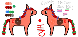 Size: 4200x2000 | Tagged: safe, artist:apple, artist:appleeatingoat, derpibooru import, oc, oc only, oc:cherry striker, earth pony, pony, abrosexual pride flag, bag, both cutie marks, bow, braid, braided tail, coat markings, colored hooves, dappled, demigirl pride flag, eye scar, facial scar, hair bow, hooves, ponified, pride, pride flag, rain world, saddle bag, scar, species swap, tail, tail bow, transgender pride flag