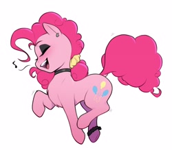 Size: 4057x3556 | Tagged: safe, alternate version, artist:captainpudgemuffin, derpibooru import, pinkie pie, earth pony, pony, g4, anklet, blushing, chest fluff, chokerpie, cute, diapinkes, dock, ear piercing, earring, emanata, eyes closed, eyeshadow, female, high res, jewelry, makeup, mare, music notes, open mouth, open smile, piercing, scrunchie, simple background, singing, smiling, solo, tail, white background