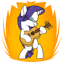 Size: 5000x5000 | Tagged: safe, artist:derpydoodesigns, artist:derpydooreviews, derpibooru import, rarity, pony, unicorn, g4, honest apple, absurd resolution, acoustic guitar, bipedal, eyes closed, female, fire, guitar, guitarity, holding, horn, mare, musical instrument, my little pony: friendship is magic, nose wrinkle, simple background, solo, sticker, transparent background