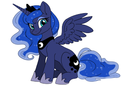 Size: 7016x4961 | Tagged: safe, alternate version, artist:derpydoodesigns, artist:derpydooreviews, derpibooru import, part of a set, princess luna, alicorn, pony, absurd resolution, colored, female, flat colors, looking at you, mare, multiple variants, simple background, sitting, smiling, smirk, solo, spread wings, transparent background, wings