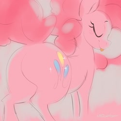 Size: 1900x1900 | Tagged: safe, artist:mtcerber, derpibooru import, pinkie pie, earth pony, pony, :p, balloonbutt, butt, colored sketch, eyes closed, female, mare, plot, sketch, solo, tongue, tongue out