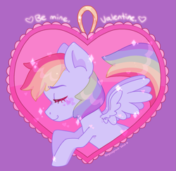 Size: 1585x1544 | Tagged: safe, artist:halfrobin, derpibooru import, rainbow dash, pegasus, pony, bust, eyes closed, female, heart, holiday, mare, profile, simple background, smiling, solo, valentine's day