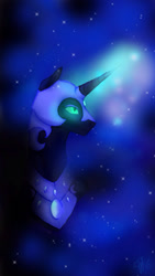 Size: 640x1136 | Tagged: safe, artist:pjj0, derpibooru import, nightmare moon, alicorn, pony, g4, female, glowing, glowing eyes, helmet, magic, mare, peytral, solo