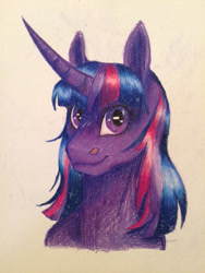 Size: 480x640 | Tagged: safe, artist:pjj0, derpibooru import, twilight sparkle, pony, g4, bust, curved horn, female, horn, mare, portrait, simple background, solo, traditional art, white background