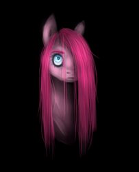 Size: 1744x2144 | Tagged: safe, artist:pjj0, derpibooru import, pinkie pie, earth pony, pony, g4, black background, bust, female, hair over one eye, mare, pinkamena diane pie, portrait, simple background, solo