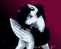 Size: 2738x2190 | Tagged: safe, artist:pjj0, derpibooru import, oc, oc only, alicorn, pony, alicorn oc, gradient background, horn, solo, wings