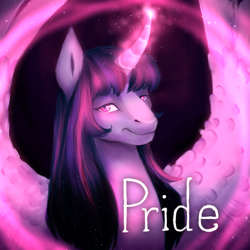 Size: 2449x2449 | Tagged: safe, artist:pjj0, derpibooru import, twilight sparkle, twilight sparkle (alicorn), alicorn, pony, g4, curved horn, female, horn, magic, mare, pride, seven deadly sins, solo, spread wings, wings